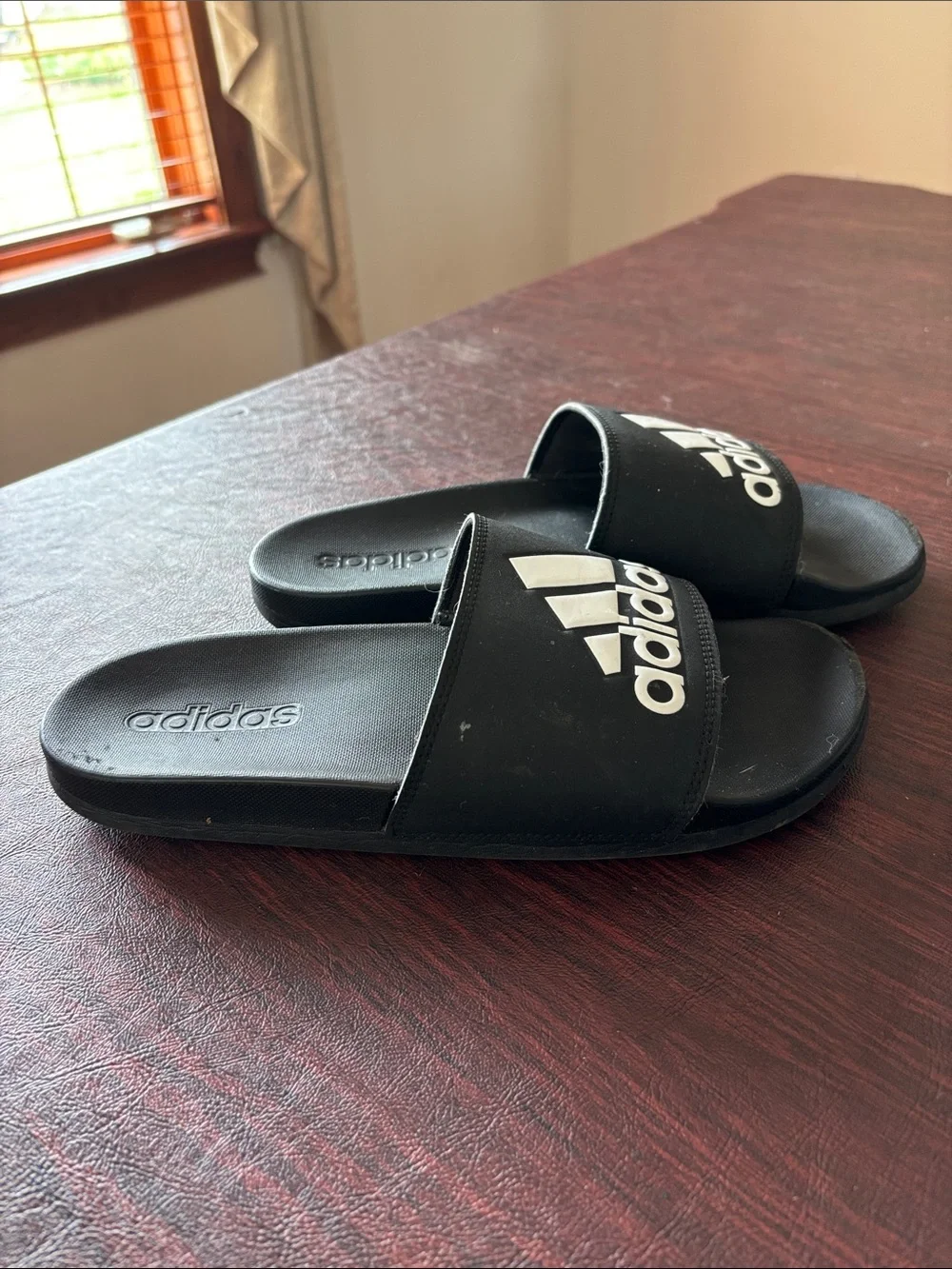 adidas Kids Black Slides with White Logo
